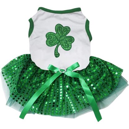Sequins Clover Puppy Dog Dress-Paw Print Pad