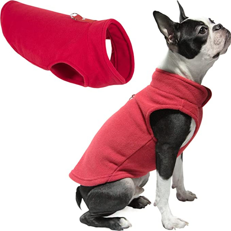 Fleece Vest Dog Jacket With O-Ring Leash-Paw Print Pad