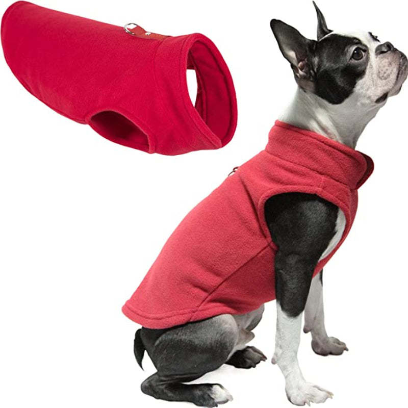 Fleece Vest Dog Jacket With O-Ring Leash-Paw Print Pad