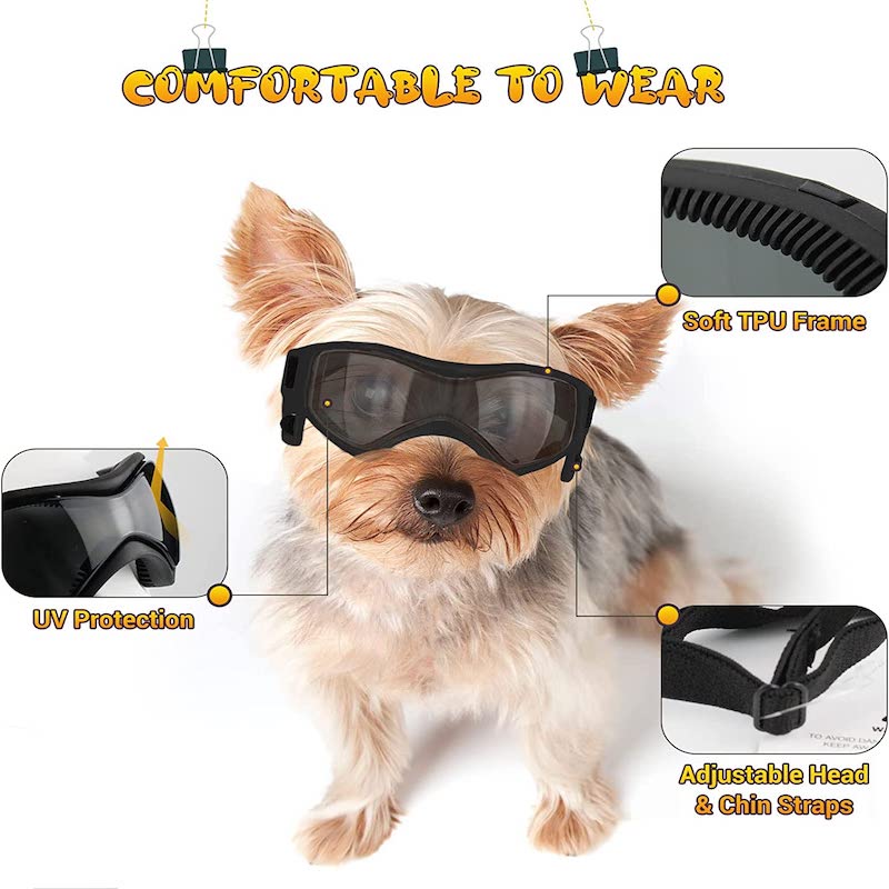 Dog Goggles Small Breed, UV Protection Dog Sunglasses For Medium Breed Dog Goggles For Medium Dog, Black-Paw Print Pad