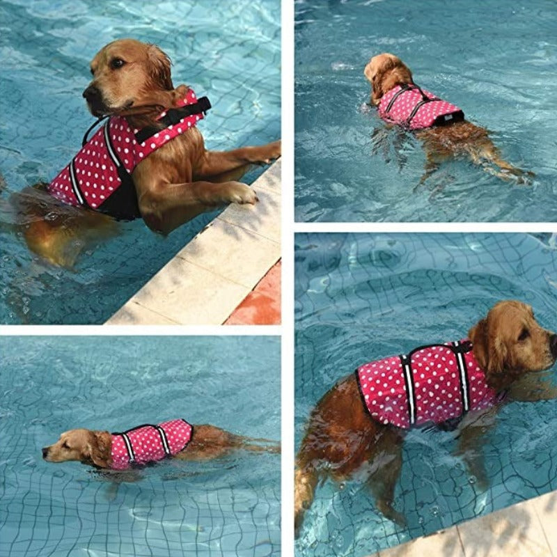 Dog Life Jacket With Adjustable Lifesaver And High Buoyancy Swimsuit-Paw Print Pad