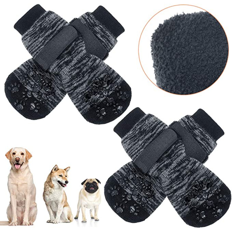 Double Side Anti-Slip Dog Socks With Adjustable Straps For Dogs 4 Pack-Paw Print Pad