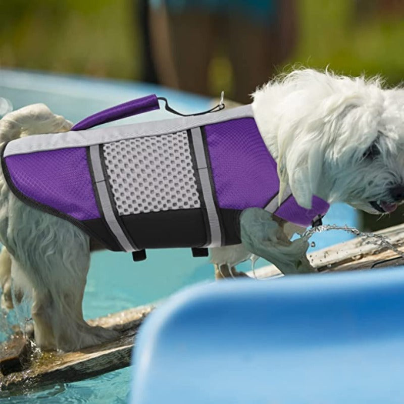 Dog Life Jacket Swimming Vest Lightweight High Reflective Pet Lifesaver With Lift Handle, Leash Ring Blue, XS-Paw Print Pad