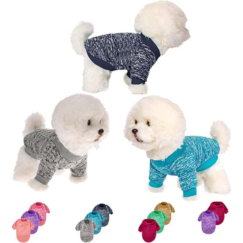 Dog Sweaters for Small Dogs, 3 Pack Warm Soft Pet Clothes for Puppy-Paw Print Pad