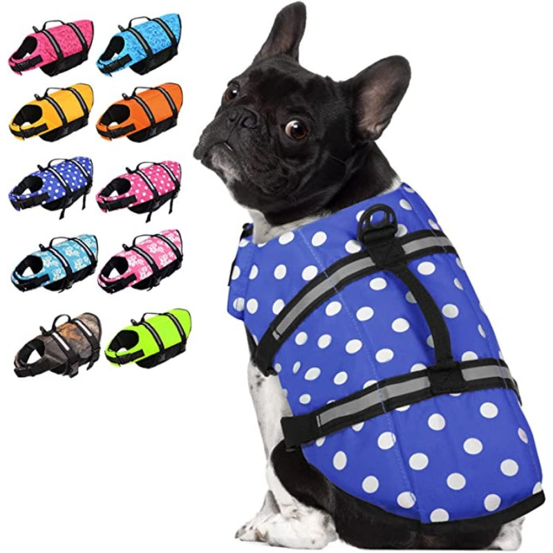 Dog Life Jacket, Safety Pet Flotation Life Vest With Reflective Stripes-Paw Print Pad
