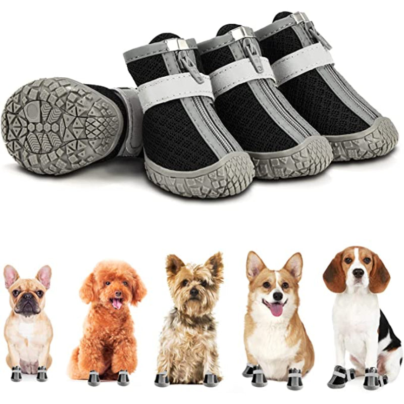 Dog Breathable Shoes For Paw Protector With Reflective Strips Rugged-Paw Print Pad