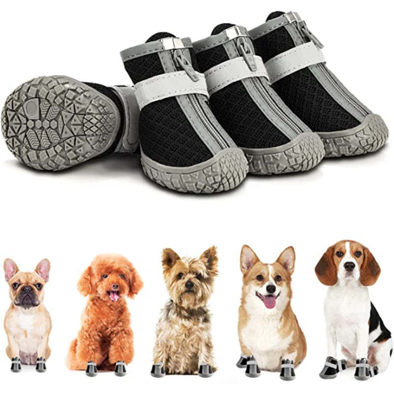 Dog Breathable Shoes For Paw Protector With Reflective Strips Rugged-Paw Print Pad