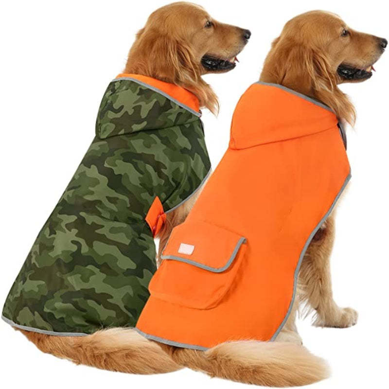 Reversible Dog Raincoat Hooded Slicker Poncho Rain Coat Jacket For Small Medium Large Dogs Ducks Yellow-Paw Print Pad