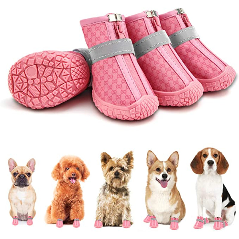 Dog Breathable Shoes For Paw Protector With Reflective Strips Rugged-Paw Print Pad
