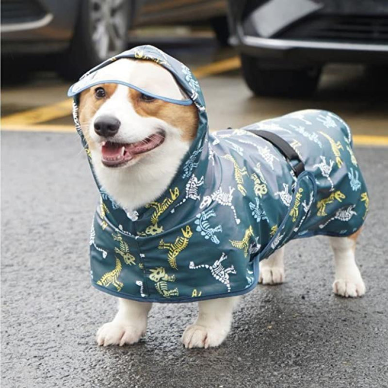 Dog Raincoat With Hood Waterproof Dog Rain Jacket-Paw Print Pad