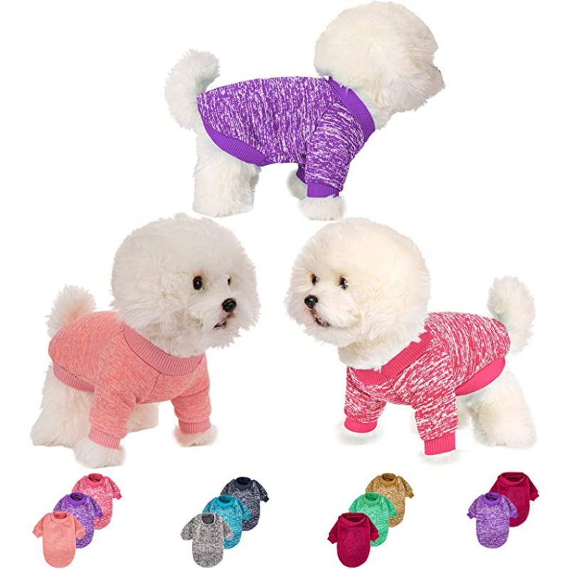 Dog Sweaters for Small Dogs, 3 Pack Warm Soft Pet Clothes for Puppy-Paw Print Pad
