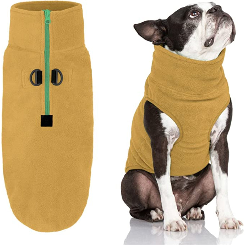 Half Zip Up Fleece Vest Dog Sweater-Paw Print Pad