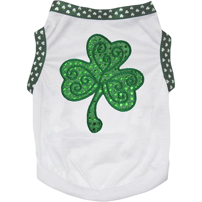 Green Sequins Clover Puppy Dog Shirt-Paw Print Pad
