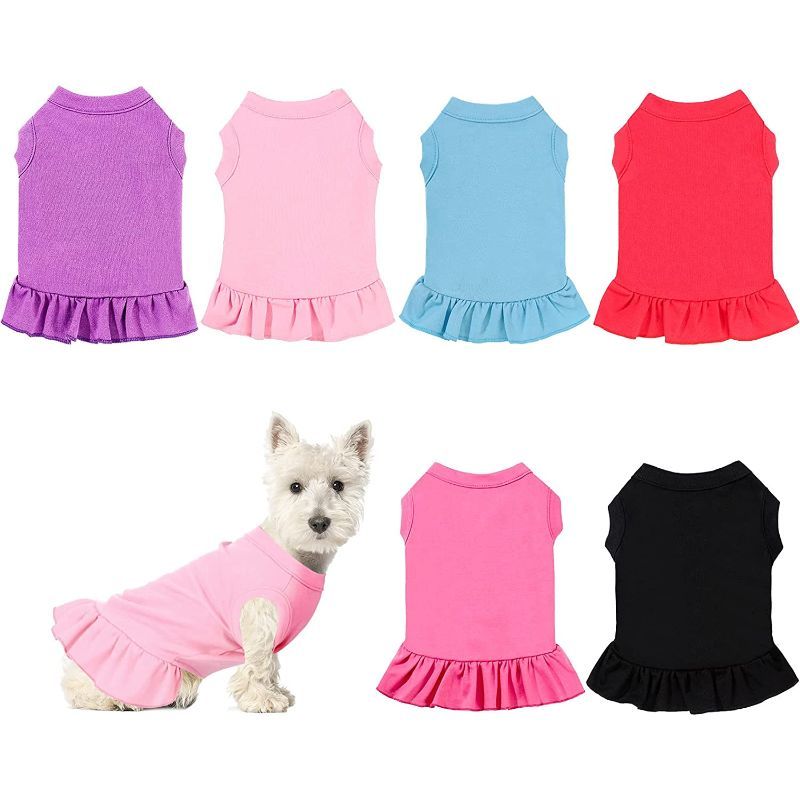 6 Pieces Dog Dresses Dog Shirt Skirt Dog Sleeveless Dress Breathable Pet Shirts with Ruffles Dog Sundress Dog Outfits for Dogs and Cats-Paw Print Pad