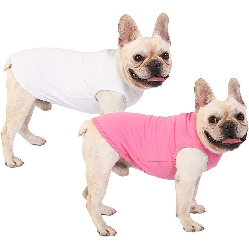 Dog Pink White Shirts, Soft Blank Cotton Tee-Shirt For Boy Girl Dogs, Plain Large Bulldog Clothes-Paw Print Pad