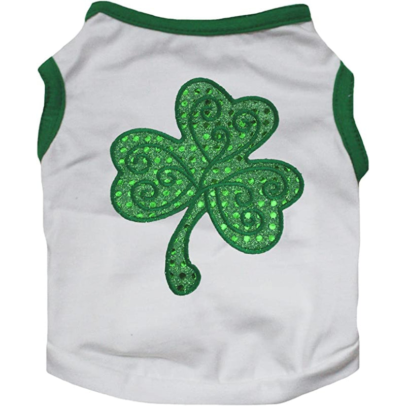 Green Sequins Clover Puppy Dog Shirt-Paw Print Pad