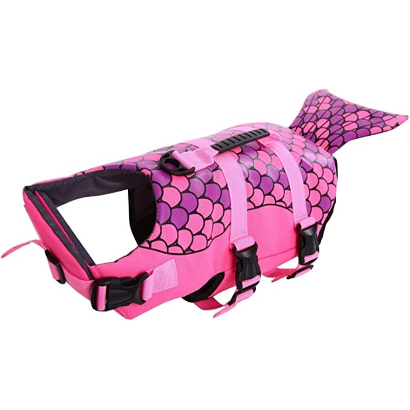 Dog Life Jacket Ripstop Shark Dog Safety Vest Adjustable Vest-Paw Print Pad