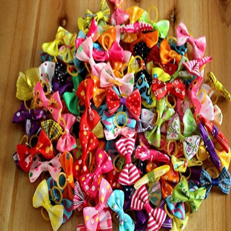 50pcs in Pairs Dog Hair Bows With Rubber Bands Rhinestone Pearls Bows Bowknot Bows Dog Topknot Bows Dog Hair-Paw Print Pad