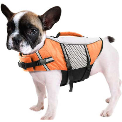 Dog Life Jacket Swimming Vest Lightweight High Reflective Pet Lifesaver With Lift Handle, Leash Ring Blue, XS-Paw Print Pad