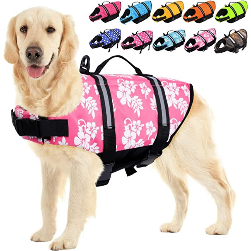 Dog Life Jacket, Safety Pet Flotation Life Vest With Reflective Stripes-Paw Print Pad