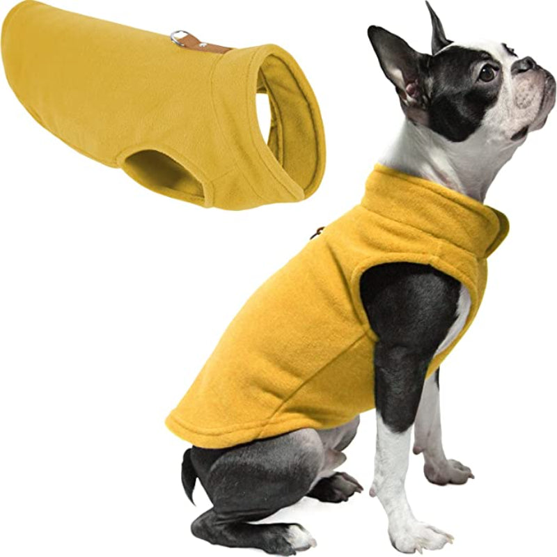 Dog Sweater Warm Pullover Fleece Vest Dog Jacket With O-Ring Leash-Paw Print Pad
