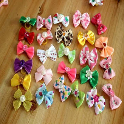 50pcs in Pairs Dog Hair Bows With Rubber Bands Rhinestone Pearls Bows Bowknot Bows Dog Topknot Bows Dog Hair-Paw Print Pad