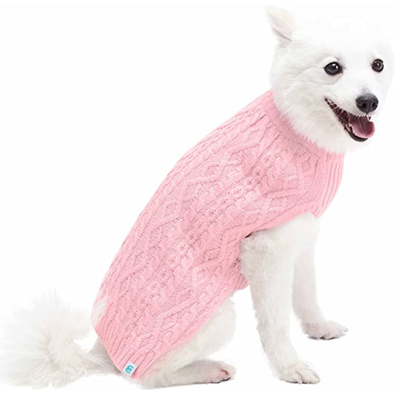Pet Classic Dog Sweater Wool Blend Cable Knit Pullover Crewneck-Paw Print Pad