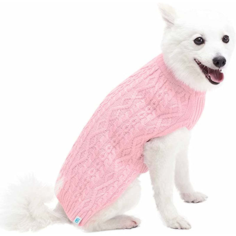 Pet Classic Dog Sweater Wool Blend Cable Knit Pullover Crewneck-Paw Print Pad