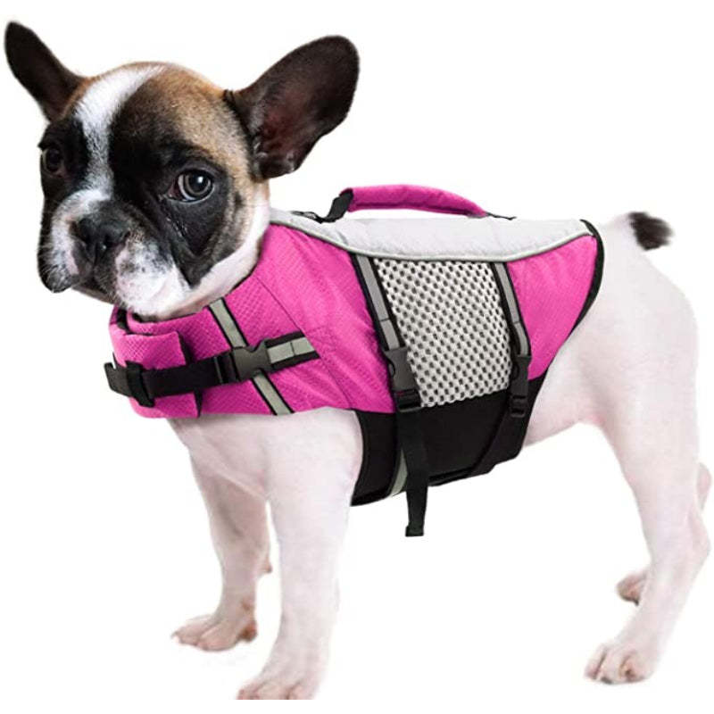 Dog Life Jacket Swimming Vest Lightweight High Reflective Pet Lifesaver With Lift Handle, Leash Ring Blue, XS-Paw Print Pad