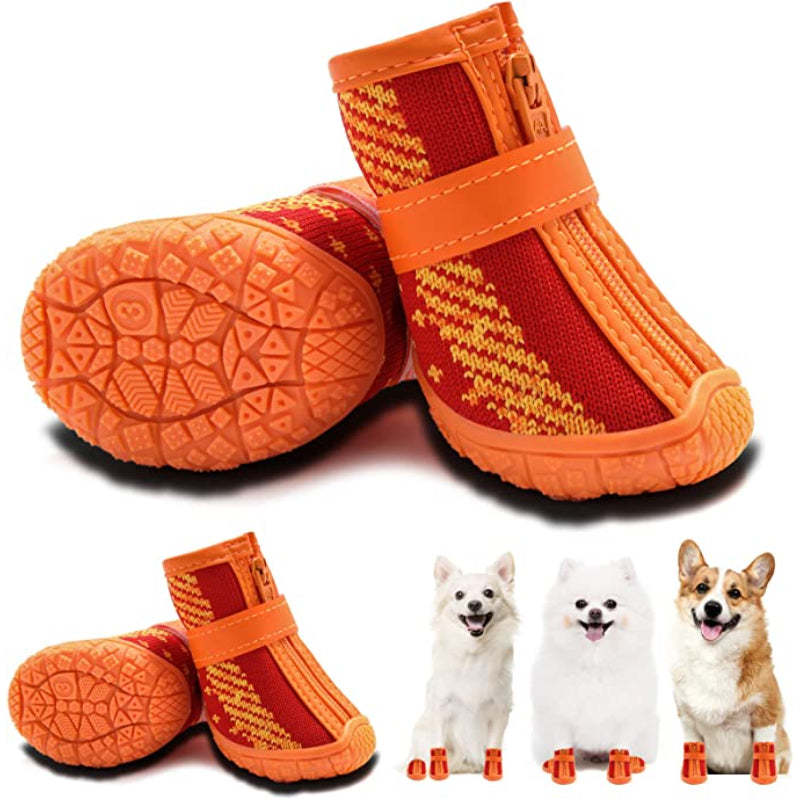 Dog Shoes For Small Dogs Boots, Breathable Dog Booties Paw Protector For Hot Pavement Winter Snow Hiking Booties 4pcs-Paw Print Pad