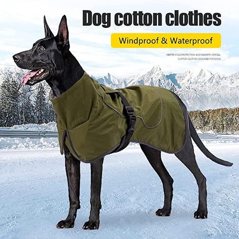Dog Warm Coats - Windproof Dog Winter Outdoor Jackets Cold Weather Coats For Dog Waterproof Dog Raincoats With Hole For Dog Leash-Paw Print Pad