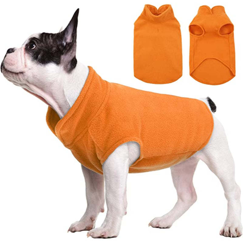Dog Fleece Vest, Warm Sweatshirt Puppy Stretchy Sweater Pullover Dog Turtleneck Coat Dog Winter Jacket With Leash Hole-Paw Print Pad