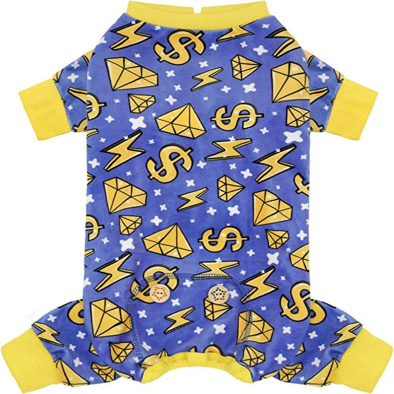 Dog Pajama Soft Material Stretchable Diamond Dogs Pajamas Onesie Pet Pjs Dogs Apparel for Small Dogs-Paw Print Pad