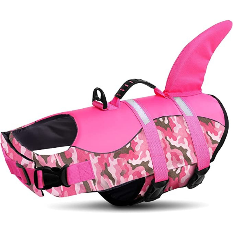 Dog Life Jacket Ripstop Shark Dog Safety Vest Adjustable Vest-Paw Print Pad