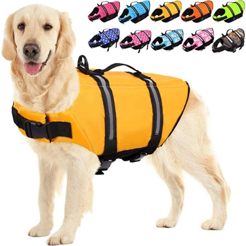 Dog Life Jacket, Safety Pet Flotation Life Vest With Reflective Stripes-Paw Print Pad