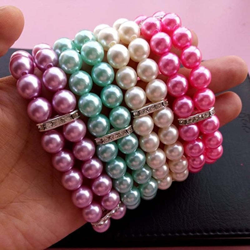 Fashion Two Rows Rhinestone Faux Pearl Elastic Pet-Paw Print Pad