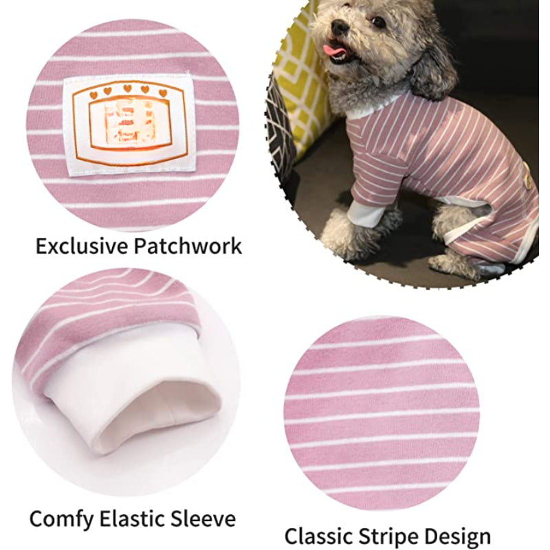 Dog Pajamas Stretchable Dog Jumpsuit 4 Legs Strip PJS Pet Puppy Pajamas Lightweight-Paw Print Pad