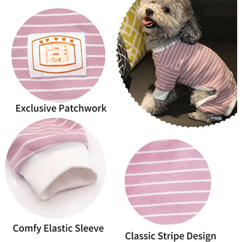 Dog Pajamas Stretchable Dog Jumpsuit 4 Legs Strip PJS Pet Puppy Pajamas Lightweight-Paw Print Pad