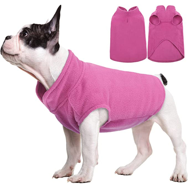 Dog Fleece Vest, Warm Sweatshirt Puppy Stretchy Sweater Pullover Dog Turtleneck Coat Dog Winter Jacket With Leash Hole-Paw Print Pad