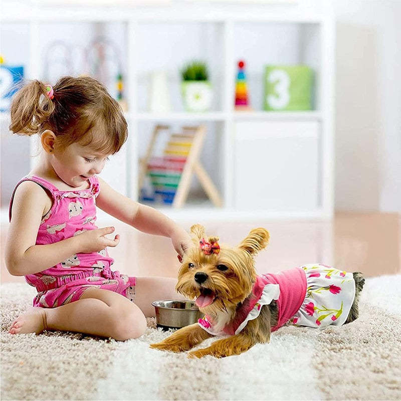4 Pieces Dog Dress Dog Clothes For Small Dogs Girl Dog Clothes Flower Dog Dresses For Small Dogs-Paw Print Pad