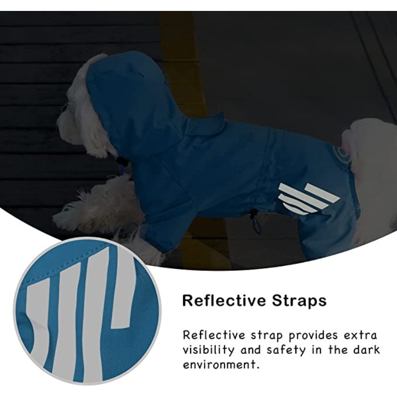 Waterproof Puppy Dog Raincoats With Hood With Leash Hole-Paw Print Pad