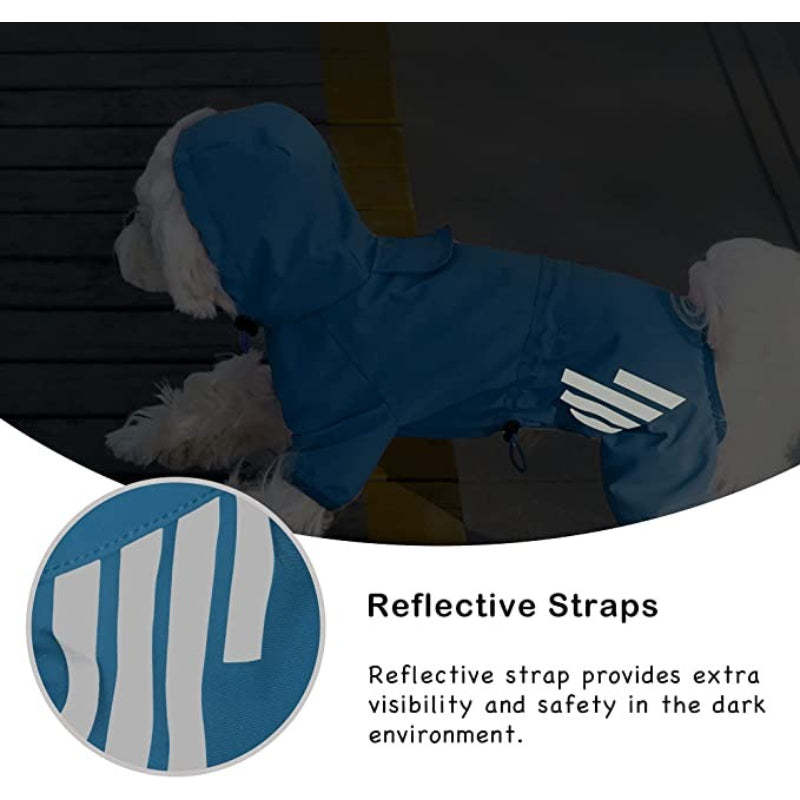 Waterproof Puppy Dog Raincoats With Hood With Leash Hole-Paw Print Pad