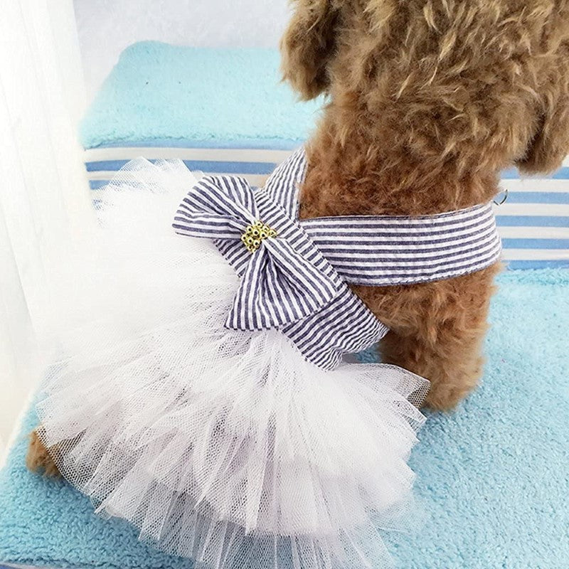 Pet Dog Clothes, Striped Mesh Puppy Dog Princess Dresses-Paw Print Pad