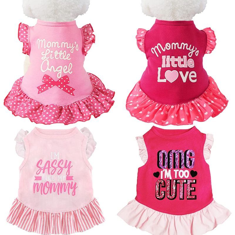 4 Pieces Pet Dog Dress Dog Clothes Girl Puppy Shirt Yorkie Clothes Doggie Dress Dog Apparel For Small Dogs And Cats-Paw Print Pad