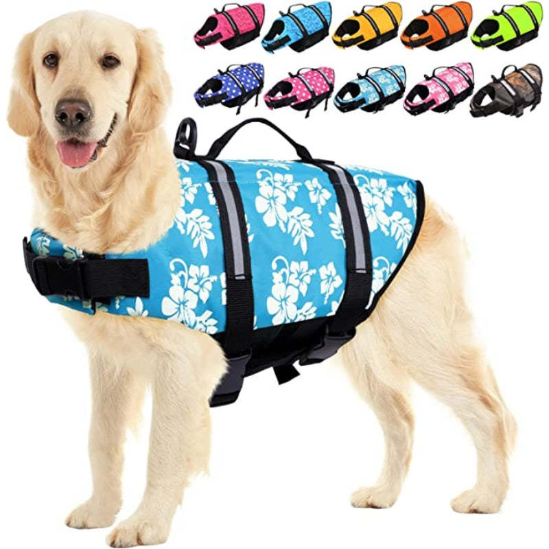 Dog Life Jacket, Safety Pet Flotation Life Vest With Reflective Stripes-Paw Print Pad