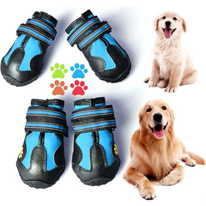 Dog Boots For Dogs Non-Slip, Waterproof Dog Booties For Outdoor, Dog Shoes For Medium To Large Dogs 4pcs With Rugged Sole-Paw Print Pad