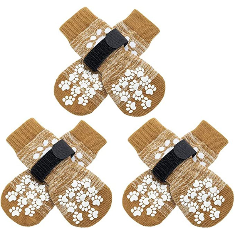 Double Side Anti-Slip Dog Sock With Adjustable Straps-Paw Print Pad
