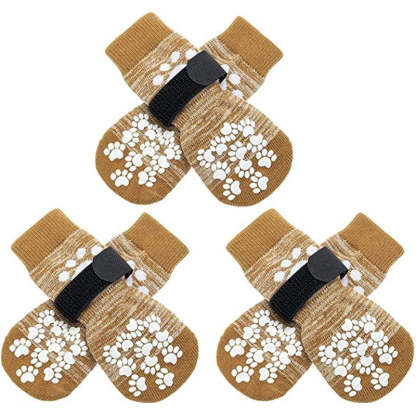 Double Side Anti-Slip Dog Sock With Adjustable Straps-Paw Print Pad