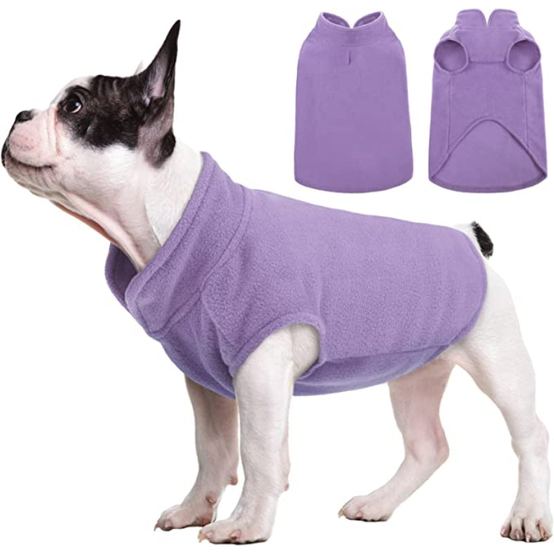 Dog Fleece Vest, Warm Sweatshirt Puppy Stretchy Sweater Pullover Dog Turtleneck Coat Dog Winter Jacket With Leash Hole-Paw Print Pad