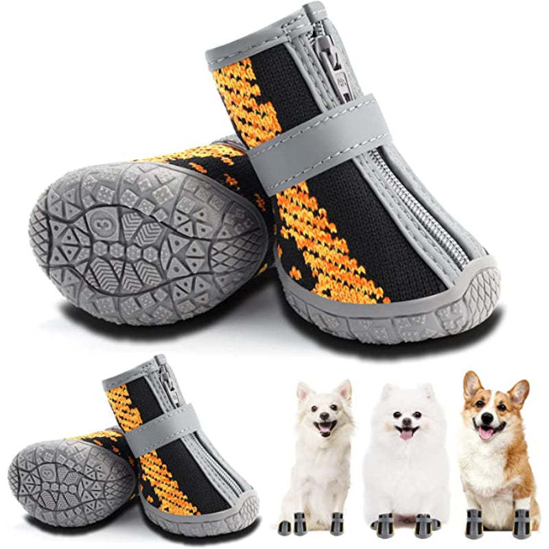 Dog Shoes For Small Dogs Boots, Breathable Dog Booties Paw Protector For Hot Pavement Winter Snow Hiking Booties 4pcs-Paw Print Pad